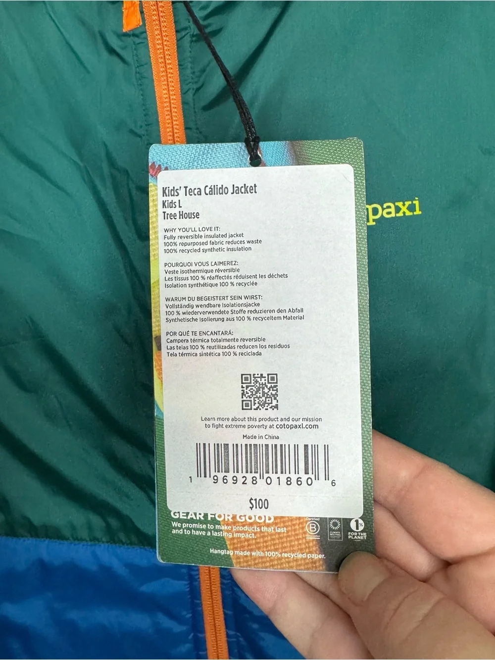 Cotopaxi Kids TECA CALIDO JACKET Boys Size Large Gorpcore Outdoor Hiking Camping